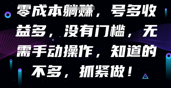 零成本全自动，号多收益多，没有门槛，无需手动-JM网创