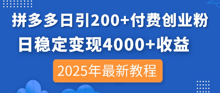 （14217期）拼多多日引200+付费创业粉，日稳定变现4000+收益，2025年最新教程-JM网创