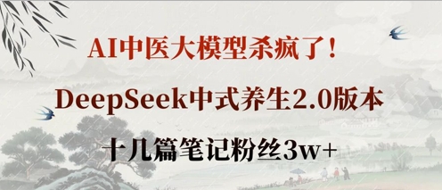 AI中医大模型杀疯了!DeepSeek中式养生2.0版本,十几篇笔记粉丝3w+-JM网创