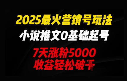 2025最火营销号玩法:小说推文0基础起号,7天涨粉5000,收益轻松破k-JM网创